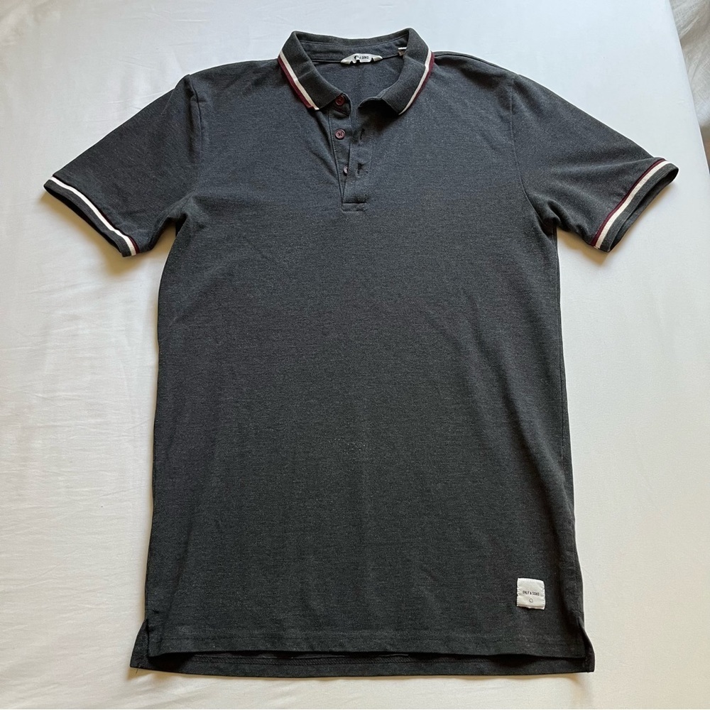 ONLY & SONS grey stripe detail‎ short sleeve knit polo top